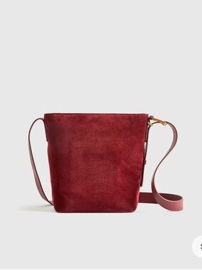 Quince Italian Suede Bucket Crossbody Bag in Merlot